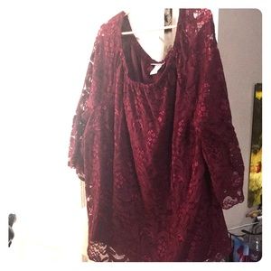 Catherines Blouse size 26/28. Maroon lace.
